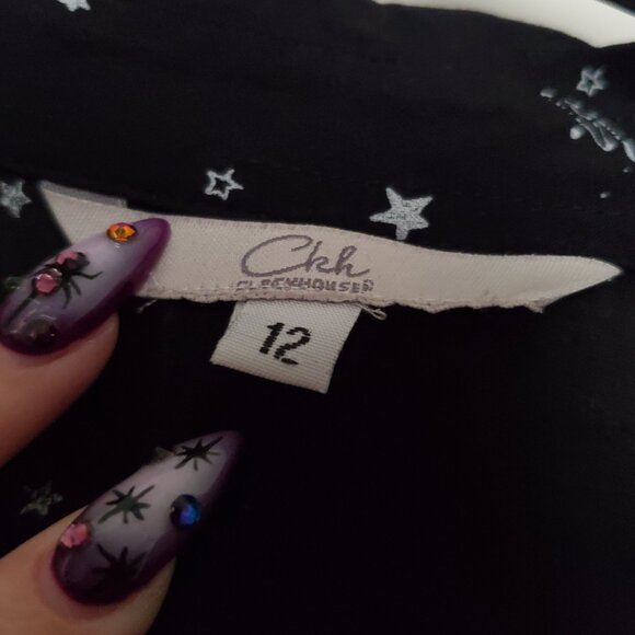 Black Celestial Button-up Blouse - Size 12 - Picture 5 of 10